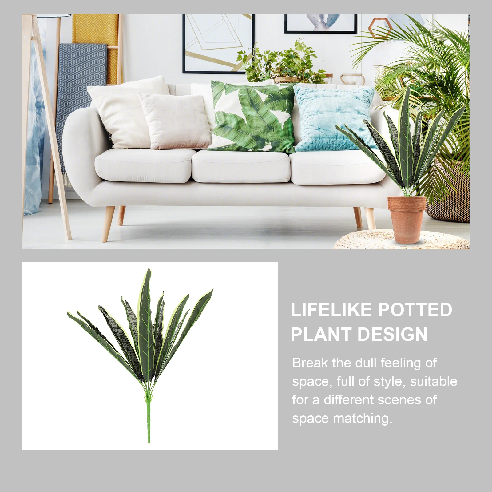 

1pc Realistic Artificial Snake Plant Faux Potted Sansevieria Bonsai Ornament Fake Plastic Plant For Home Office Indoor Club