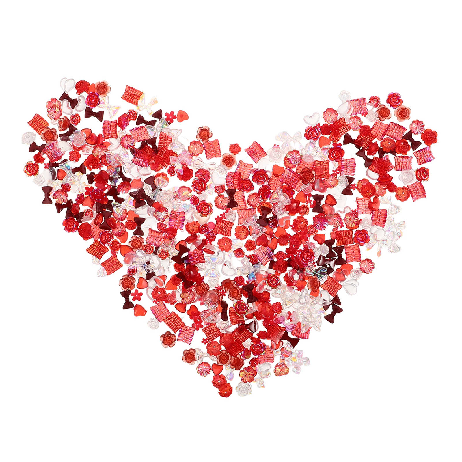 

400Pcs Nail Accessories Set Heart Bowknot Flower Decorations Resin DIY Charms for Women Red Color Manicure Decors
