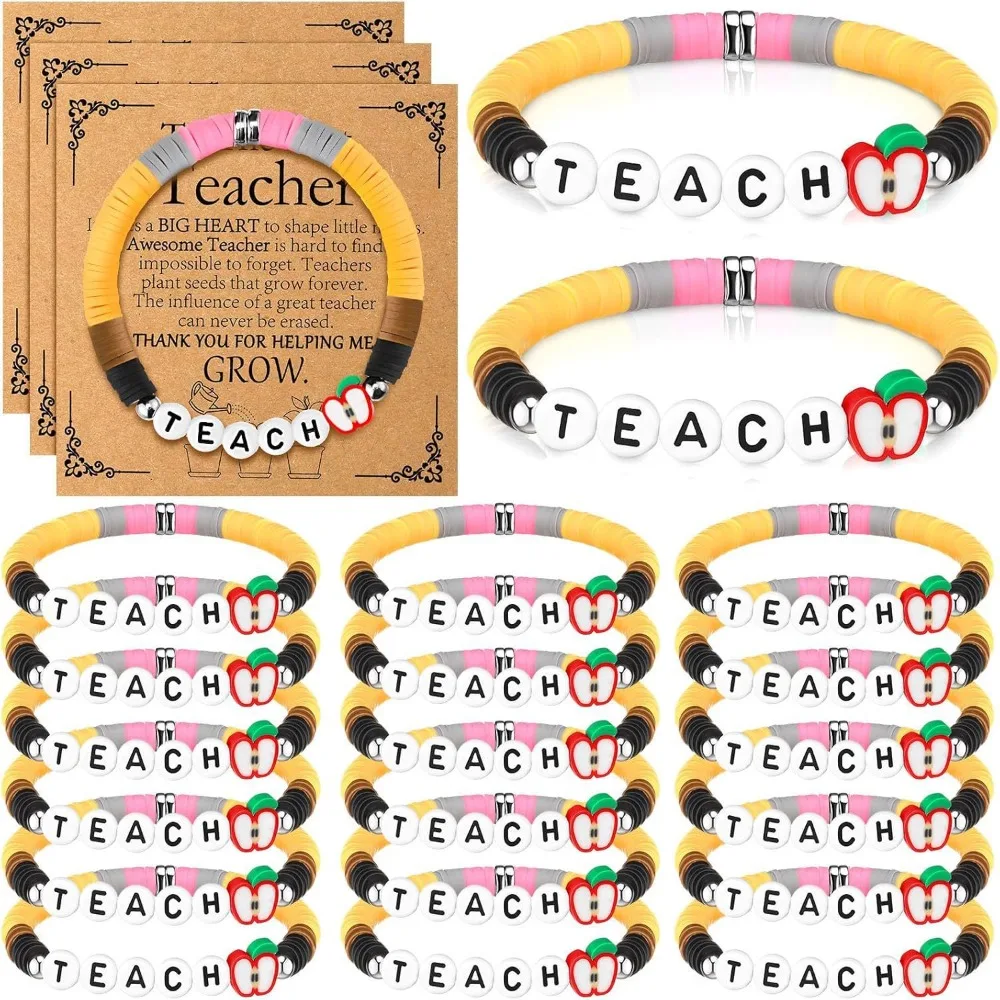 5-50 Ensembles de bracelets cadeaux pour enseignants, avec breloque pomme et perle 'TEACH', avec carte, pour la rentrée scolaire et les cadeaux de remerciement pour les enseignants