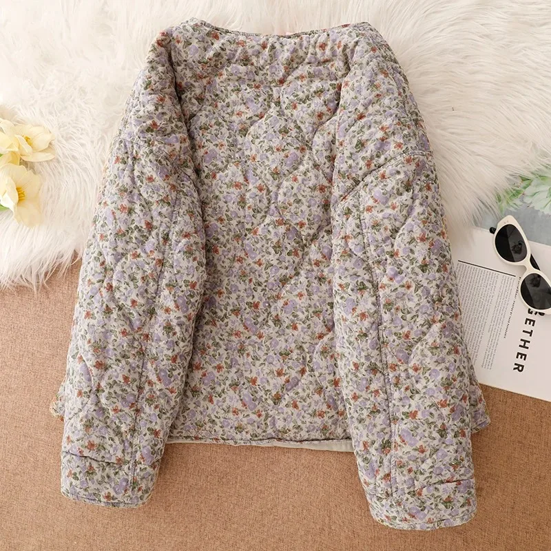 Jaet de algodón floral Thiened para mujer Otoño Invierno nuevo Sle Faionable todo fósforo ropa de abrigo suelta para mujer