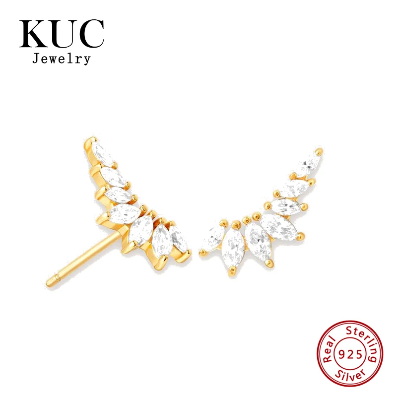 

Fine Jewelry Luxury 925 Sterling Silver Wing Shape Zircon Stud Earrings 18k Gold Plated Cz Girls Piercing Earrings