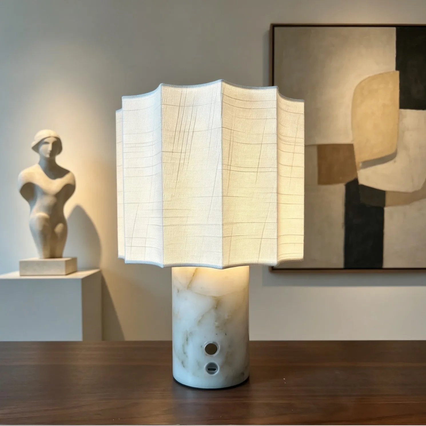 Minimalist Style High-end Natural Marble Table Lamp, Bedroom Bedside Lamp, Eye-friendly Light Source, Decorative Table Lamp