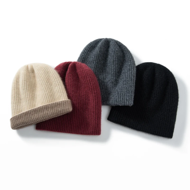 MERRILAMB High Quality Pure Cashmere Hat for Women Winter Double Layer Thicken Knitted Skullies Beanies Caps Female Outdoor Hats