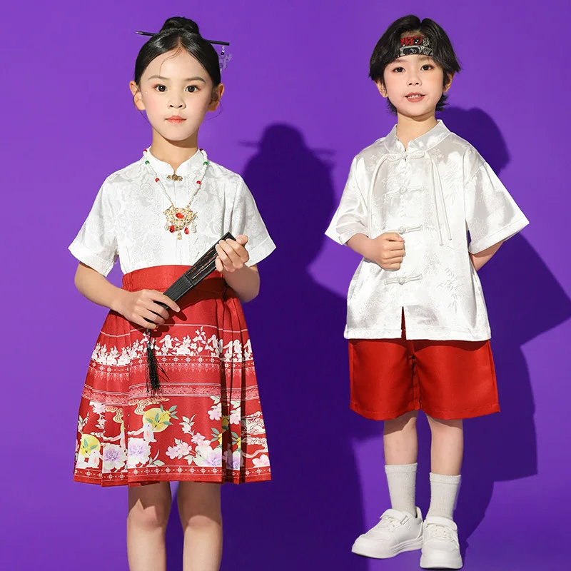 

Hanfu Ballroom Dancing Costumes Competition Show Clothes Hip Hop Children Jazz Dance Costumes 4 Girls Boys Skirt Streetwear
