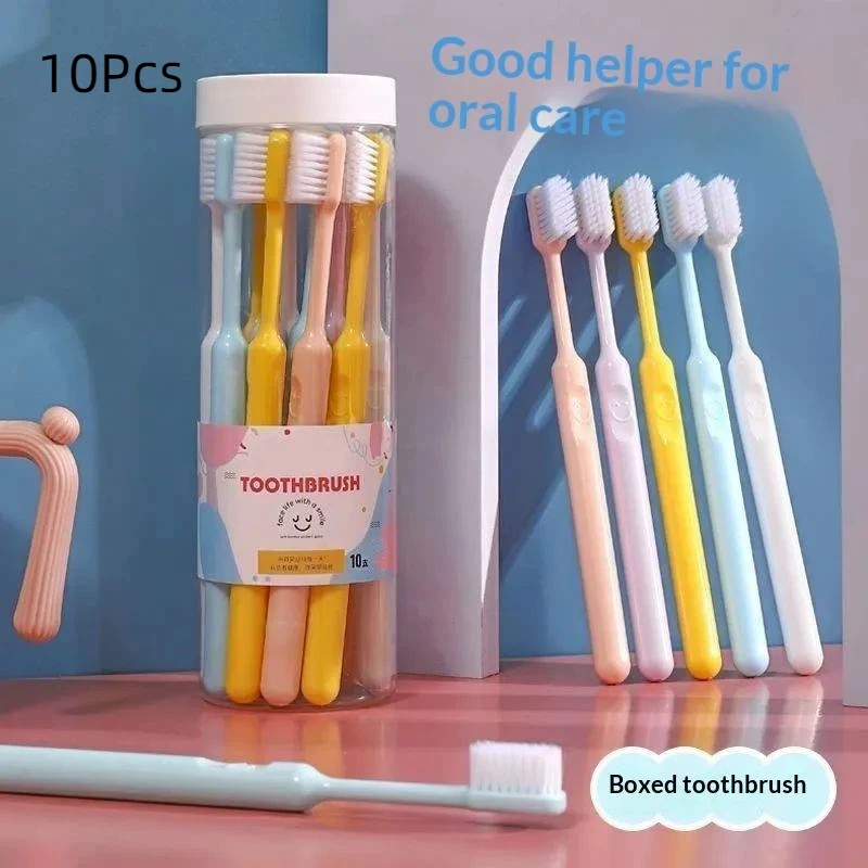 10Pcs Candy Color Toothbrush Simple And Fashionable Family Travel Women Men Soft Fur Japanese Toothbrush