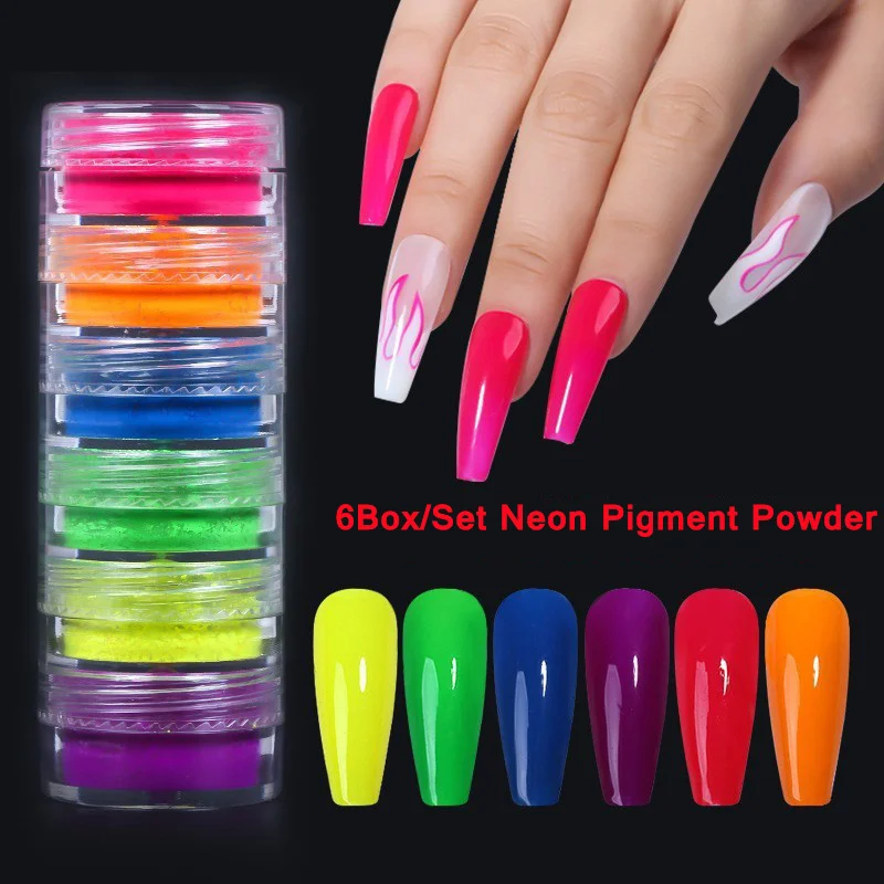 12pcs/set Colorful Professional Gel Polish Smooth Acrylic Powder Manicure Diy Fluorescent Neon Pigment Powder Nails Decorations
