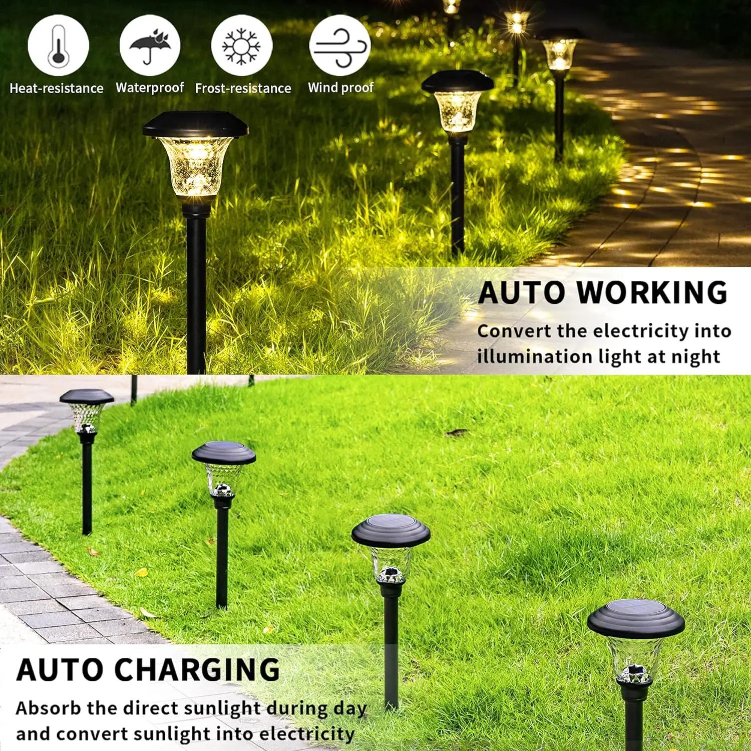 Imagem -03 - Solar Powered Pathway Garden Lights Luzes Impermeáveis ao ar Livre Iluminação Led Paisagem Decorativo para Passarela Crepúsculo ao Amanhecer