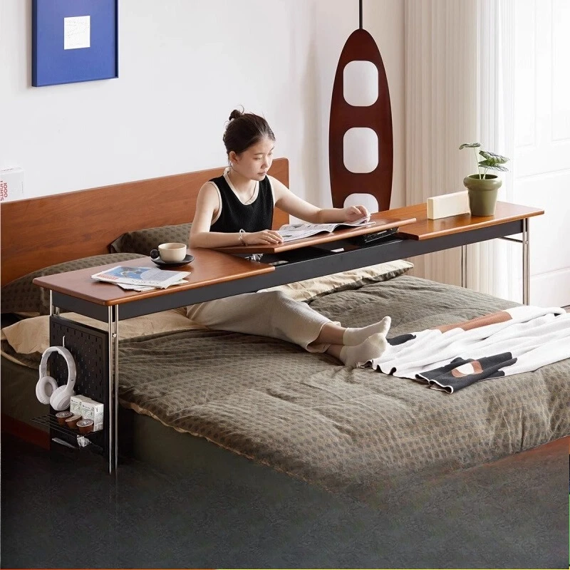 

Medieval bedside table solid wood bed desk bedroom removable end of bed long table household cross bed lazy computer desk