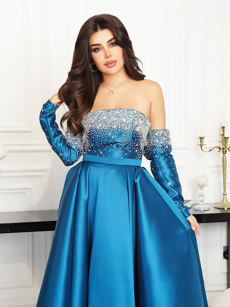 Jirocum-vestidos de graduación Vintage elegantes para mujer, vestido de noche de fiesta personalizado con lentejuelas con cuentas sin tirantes, vestido Formal saudita para ocasiones