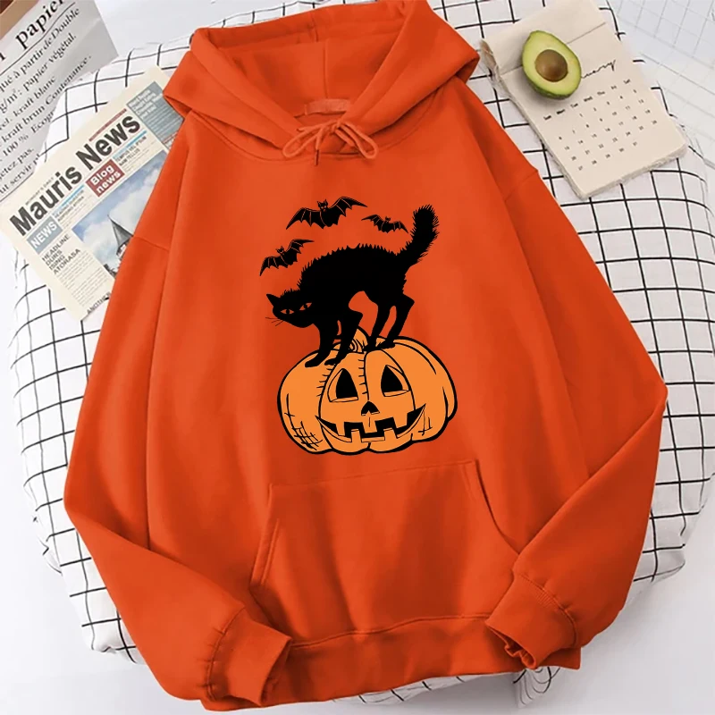 

New Fashion Women Halloween Hoodies Pumpkin Cat Graphic Sweatshirts Halloween Cosplay Clothes Pullover Autumn Tops Men Hoodie