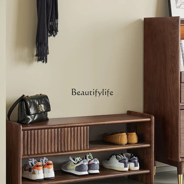 LXSolid wood shoe changing stool enters the house  Nordic black walnut changes the shoe cabinet.SSS