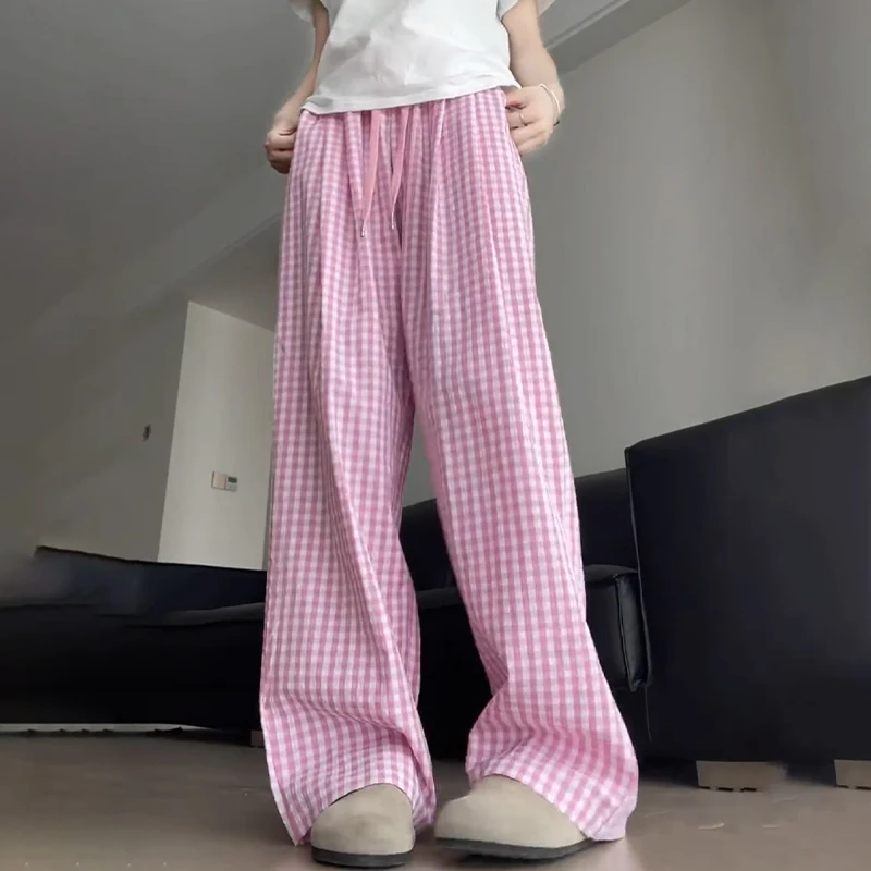 

Модные повседневные милые клетчатые допаминовые свободные домашние пижамы с высокой талией для женщин