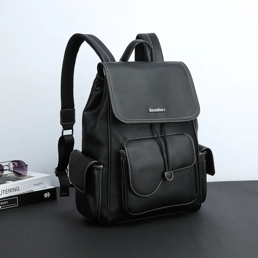 Neuer modischer Rucksack für Herren, luxuriöser Leder-Reiserucksack, Herrenrucksack mit großer Kapazität, Laptoptasche mit Klappe, Schnür-Rucksack, Schülerrucksack. – Detail 3