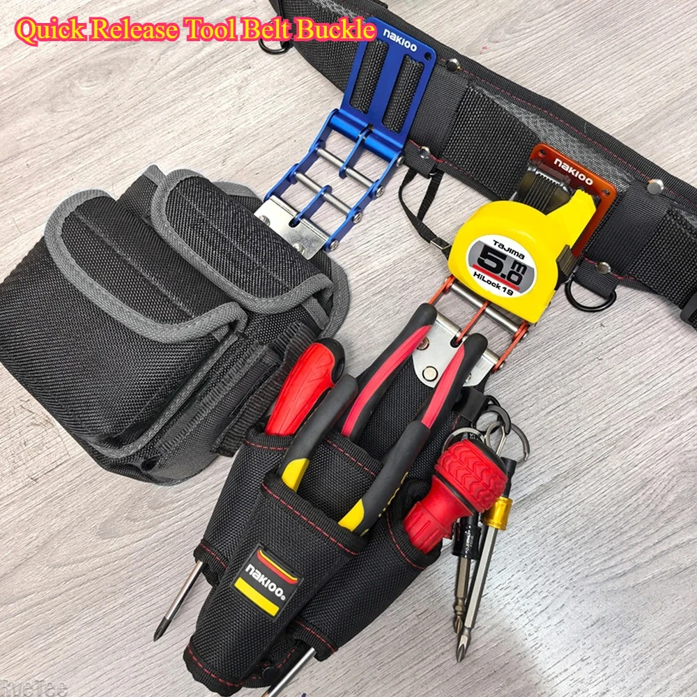 Quick Release Tool Belt Buckle - 53mm Stainless Steel Axle with Adjustable Chain Clip for Electricians