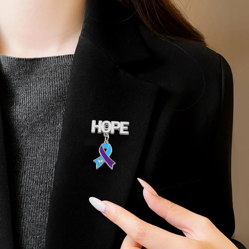 Blaulila Zweifarbige Brosche, Selbstmordprävention, HOPE Wohltätigkeitsabzeichen, Pin zur Förderung der psychischen Gesundheit, Dekoration – Detail 7