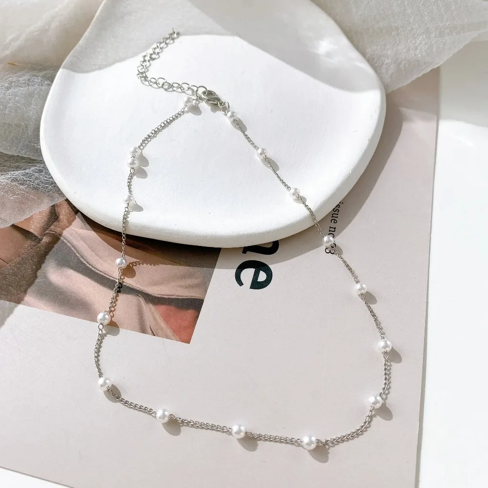 Durable Pendant Pearl Neck Chain Decoration Zinc Alloy Clavicular Chain Jewelry with Pearls Girl's Neck Chain
