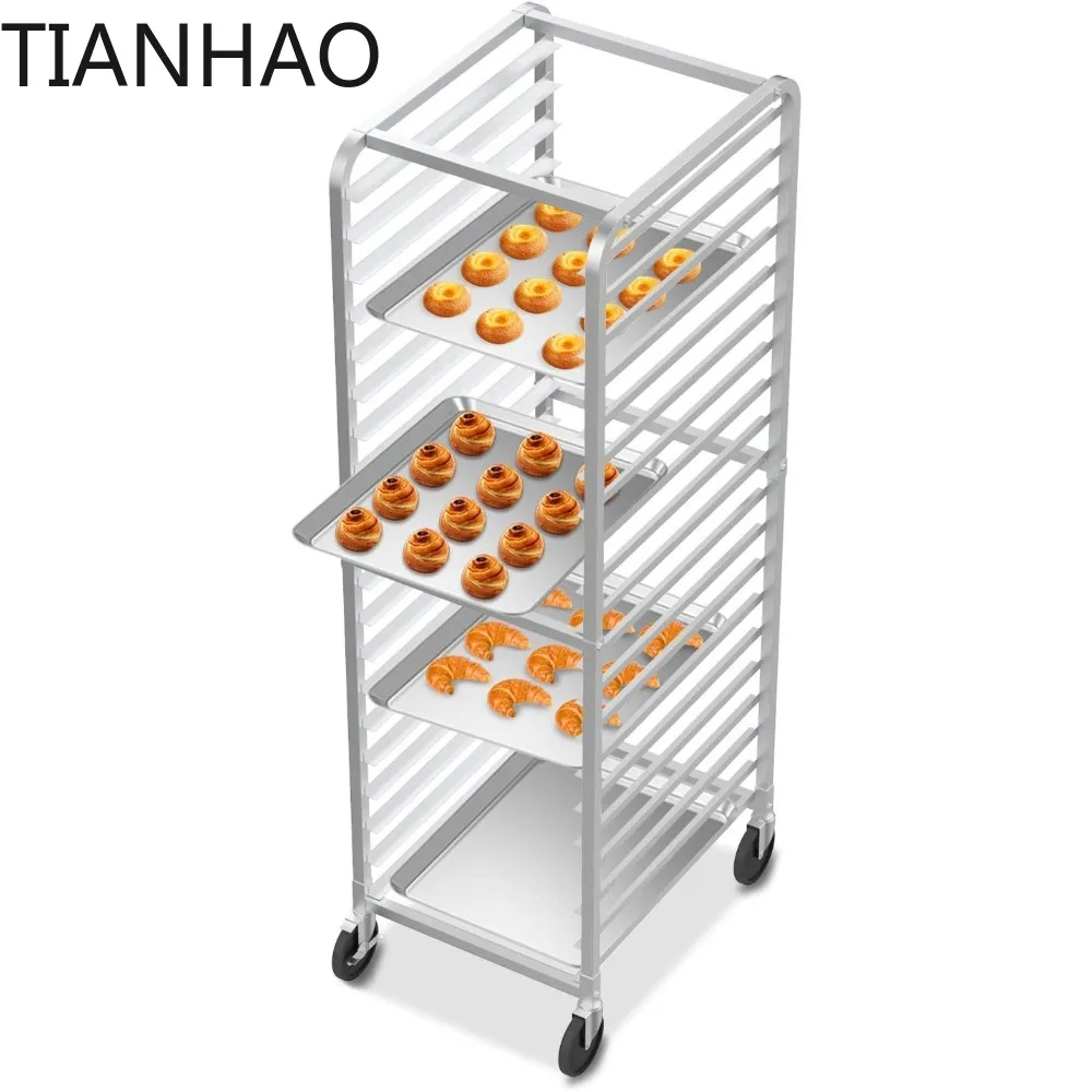 20-Tiers Sheet Bun Pan Speed Bakery Tray Racks, Commercial Stainless Steel Baking Racks with Brake Wheels, Push Bread Tray