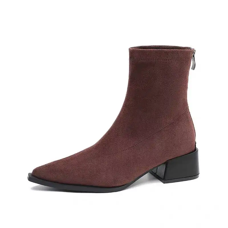 الخريف ليوبارد الجلد المدبوغ النساء حذاء من الجلد كعب سميك أشار تو أحذية الحديثة قصيرة بوتاس الفقرة Mujer