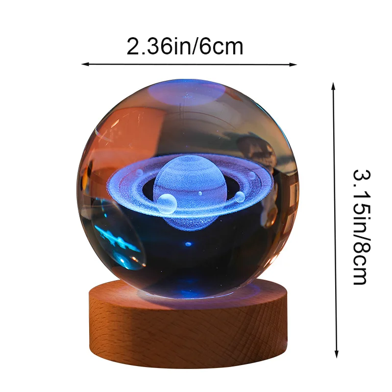 1Pc Crystal Colored  Ball Luminous  Glass Decoration Sphere Creative Gifts USB with Base Astronomy Souvenirs Home Decoration Orn