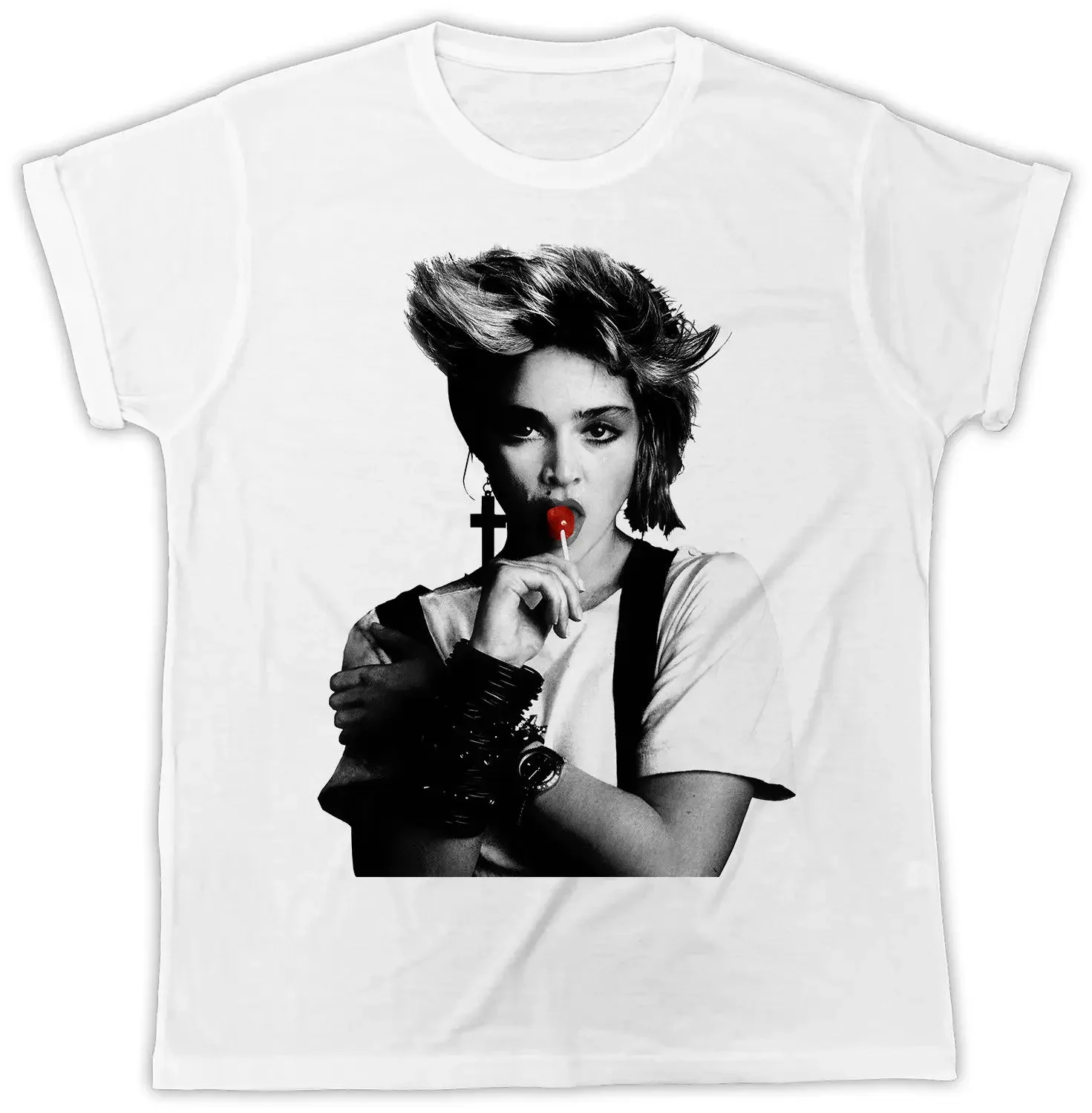 New Cool Madonna Lollipop Poster Ideal Gift Present Unisex Retro Cool Tshirt Men Short Sleeve Cotton T-shirt Casual Tees Tops