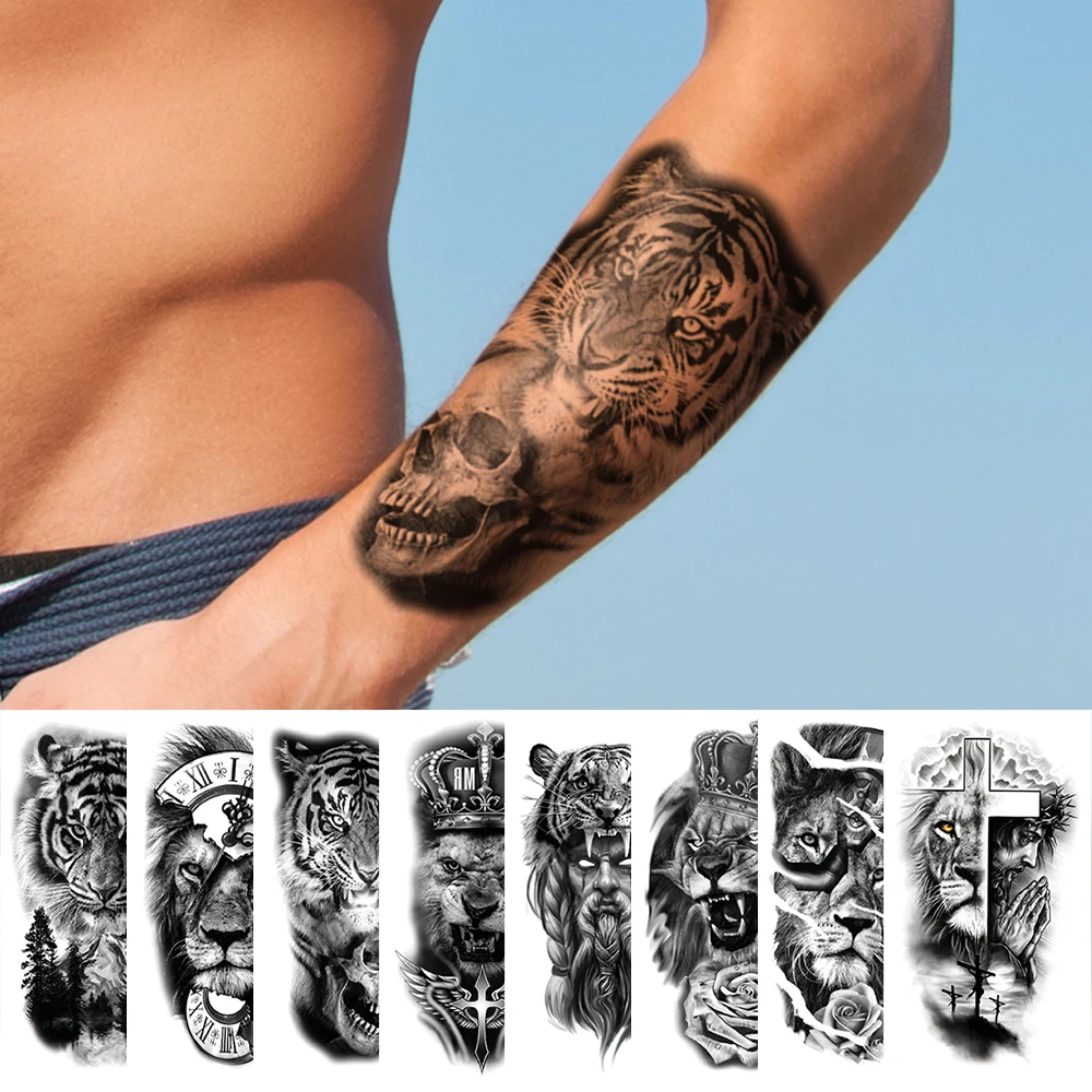 Waterproof Temporary Fake Tattoos Stickers Body Small Arm Animal Lion Tiger Totem Decals Men And Women Universal Gift Decoration