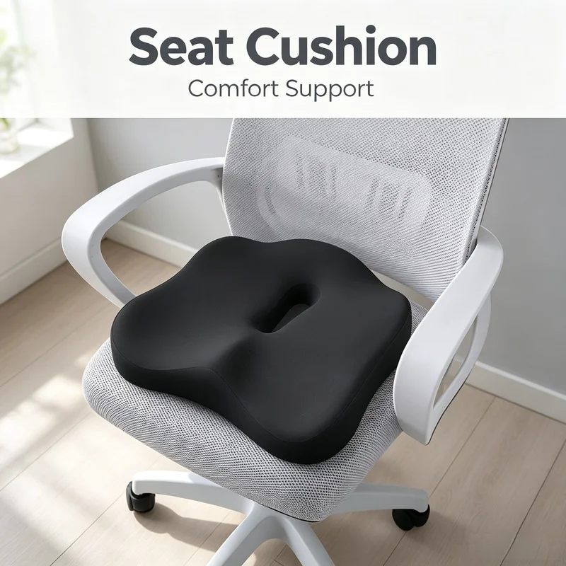 Ergonomic Memory Foam Seat Cushion, Hip Pain Relief Posture Support Pad for Office Chair & Car Driving
