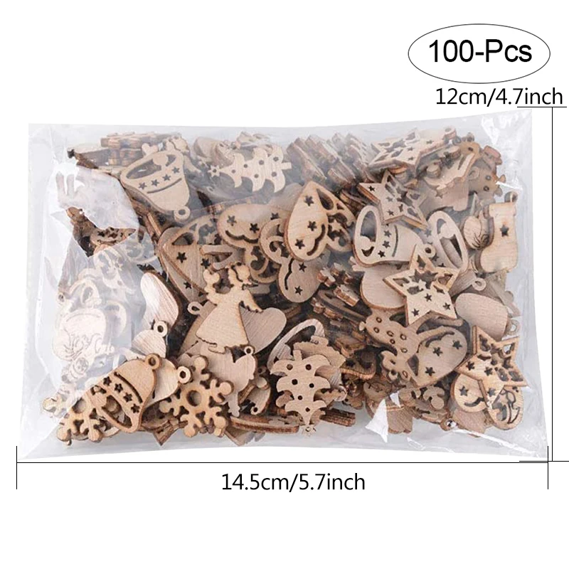 100pices Cartoon wooden Christmas snowflake tree Angel wood chip mixed Christmas DIY decoration accessories