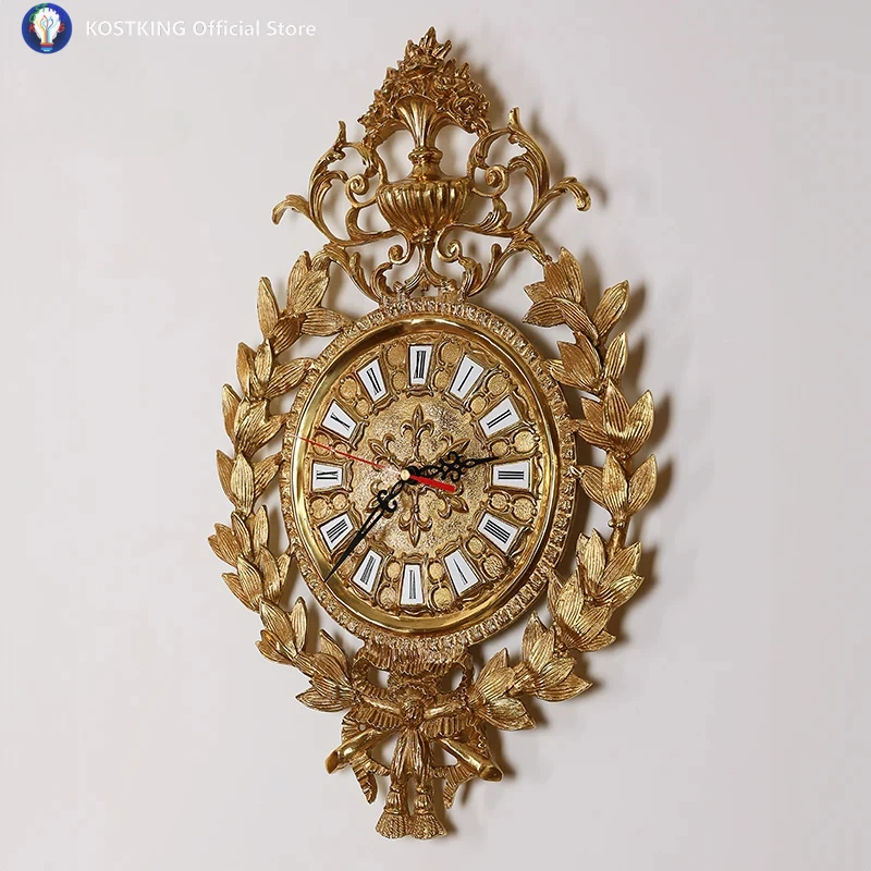 Home Hotel Luxury Wall Clock Antique Style Wall Clocks Pure Handmade Golden Brass Wall Clock
