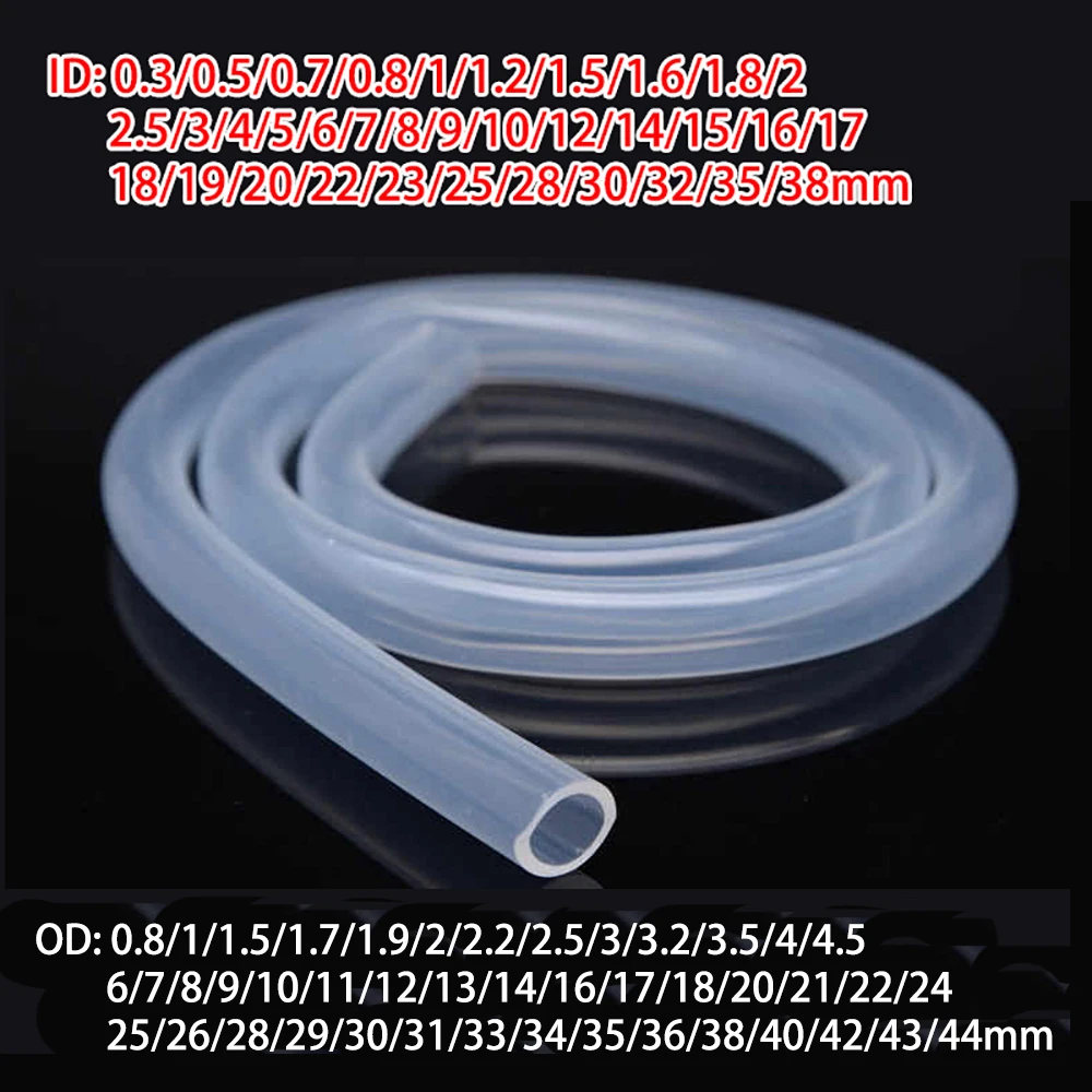 

1M/5M/10M Food Grade Clear Transparent Silicone Rubber Hose OD 0.8 1 1.5 1.7 1.9 2 2.2 2.5 3 3.2~44mm Flexible Silicone Tube