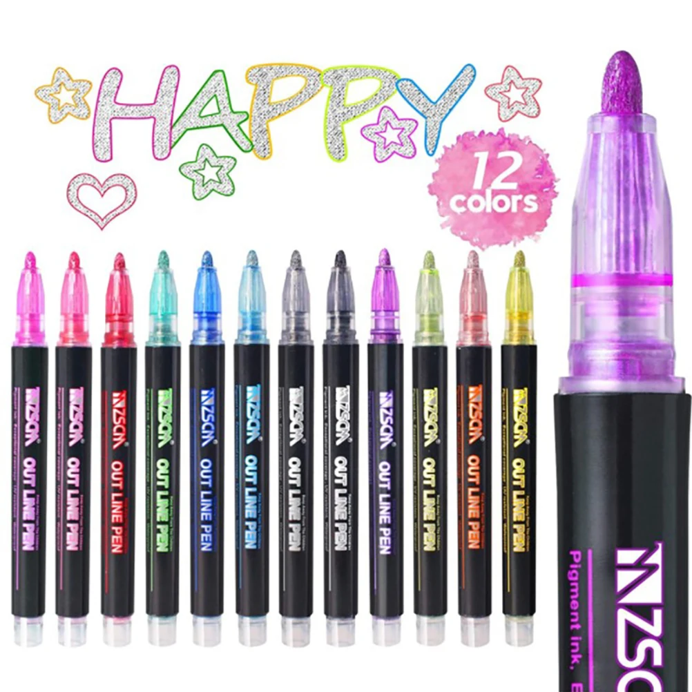 12Colours Double Line Coloured Markers Christmas Pens Writing And Drawing Highlighters For Christmas Cards Gift Cards