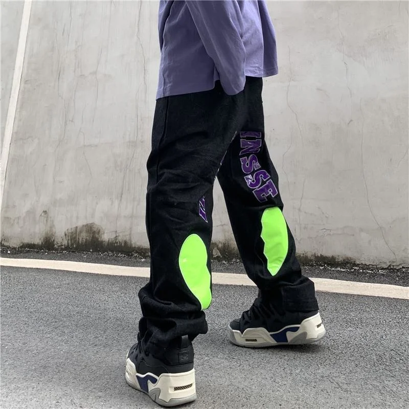 

Street American Style Hiphop Pants Loose Love Jeans Men New Fashion Trend Ruffian Handsome Oversize Straight Trousers Streetwear