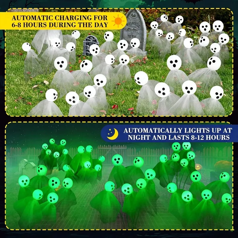 Solar Halloween Ghost Head Ghost Decorative Light Outdoor Lawn Light Waterproof Suitable for Garden Halloween Decorative Light