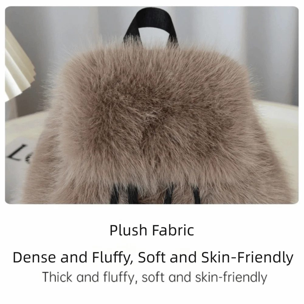 Y2k Faux Fur Backpack Small Drawstring Leopard Mini Backpack Soft Fleece Knapsack Women