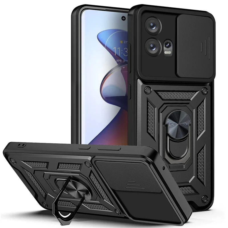 For Moto Edge 30Fusion Case Slide Camera Protect Armor Phone Cases For Motorola Moto Edge 30 Fusion Magnetic Ring Holder Cover