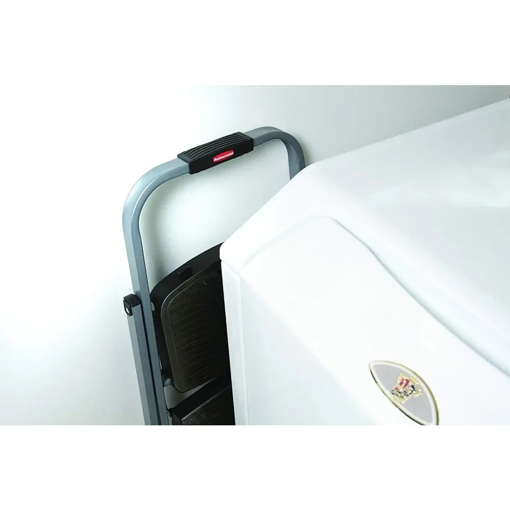 3-Step Steel Ladder,Folding Step Stool with Hand Grip and Non-Slip Feet, Silver, No Assembly Required