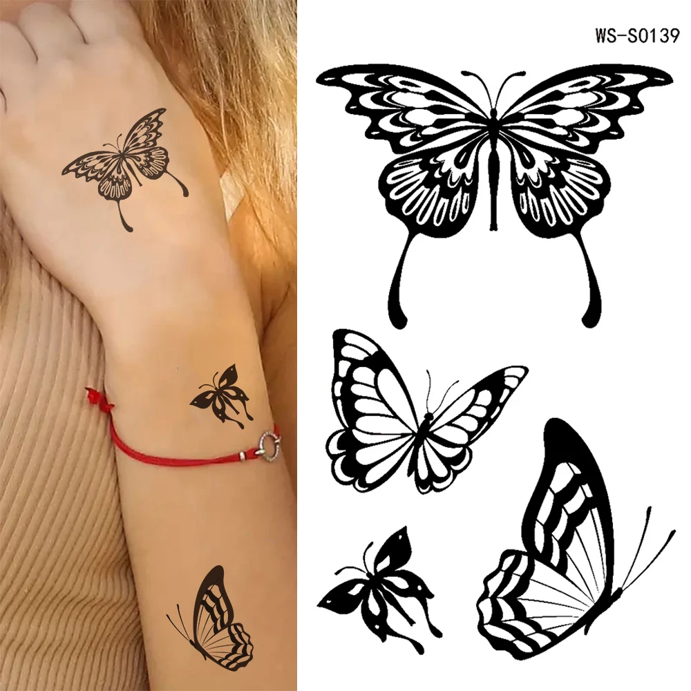 35 stücke Schwarz Schmetterling Muster Tattoo Aufkleber Y2k Wasserdichte Schmetterlinge Temporäre Tattoo Handgelenk/Hand/Körper Sexy Tattoo Aufkleber