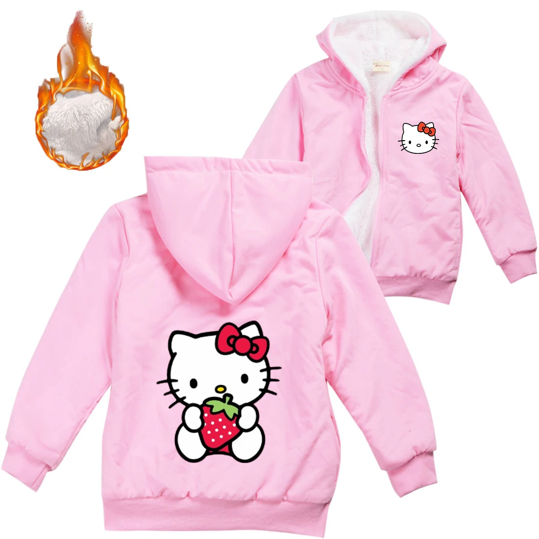 Cute Hello Kitty Winter Thick Boys Girls With Zipper Coats keep Warm Hoodies Jackets Children Casual Outerwear Sweatshirt