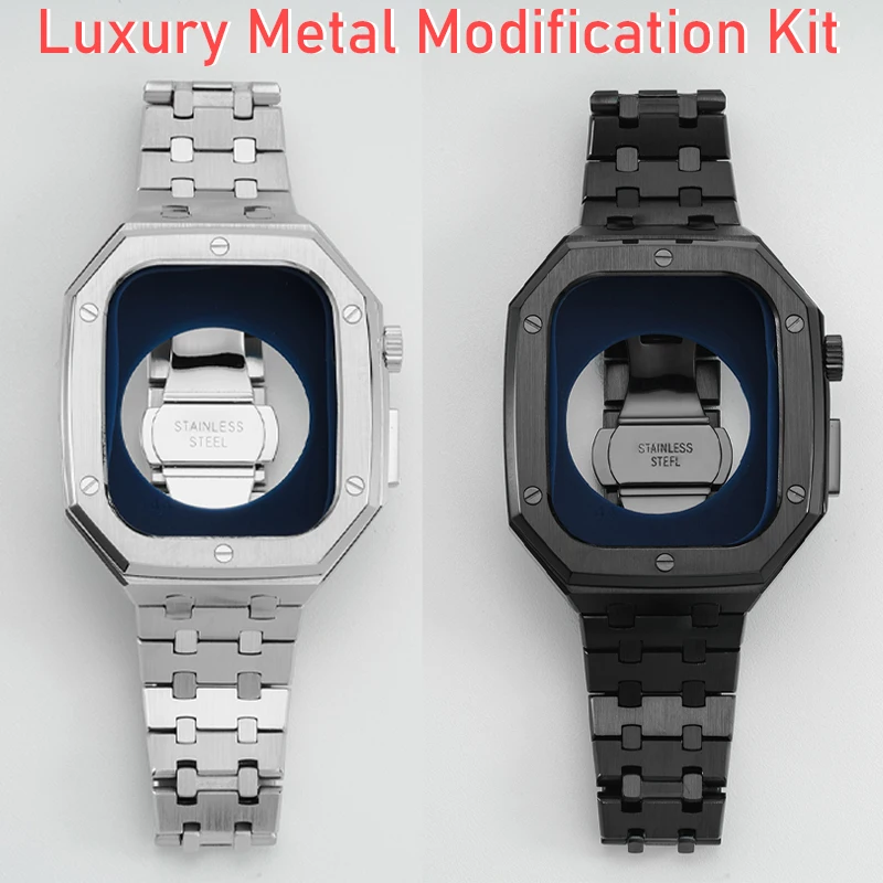 2026 Edelstahl-Armband+Gehäuse für Apple Watch S11 10 46mm 44 45mm Hülle IWatch Series 11 10 9 8 7 6 Luxus-Modifikations-Set