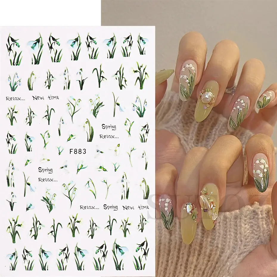 Elegant Tulip Summer Nail Sticker Orchid Green Leaf Japanese Style Manicure Decal Cartoon Gentle Nails Accessories And Tool F882