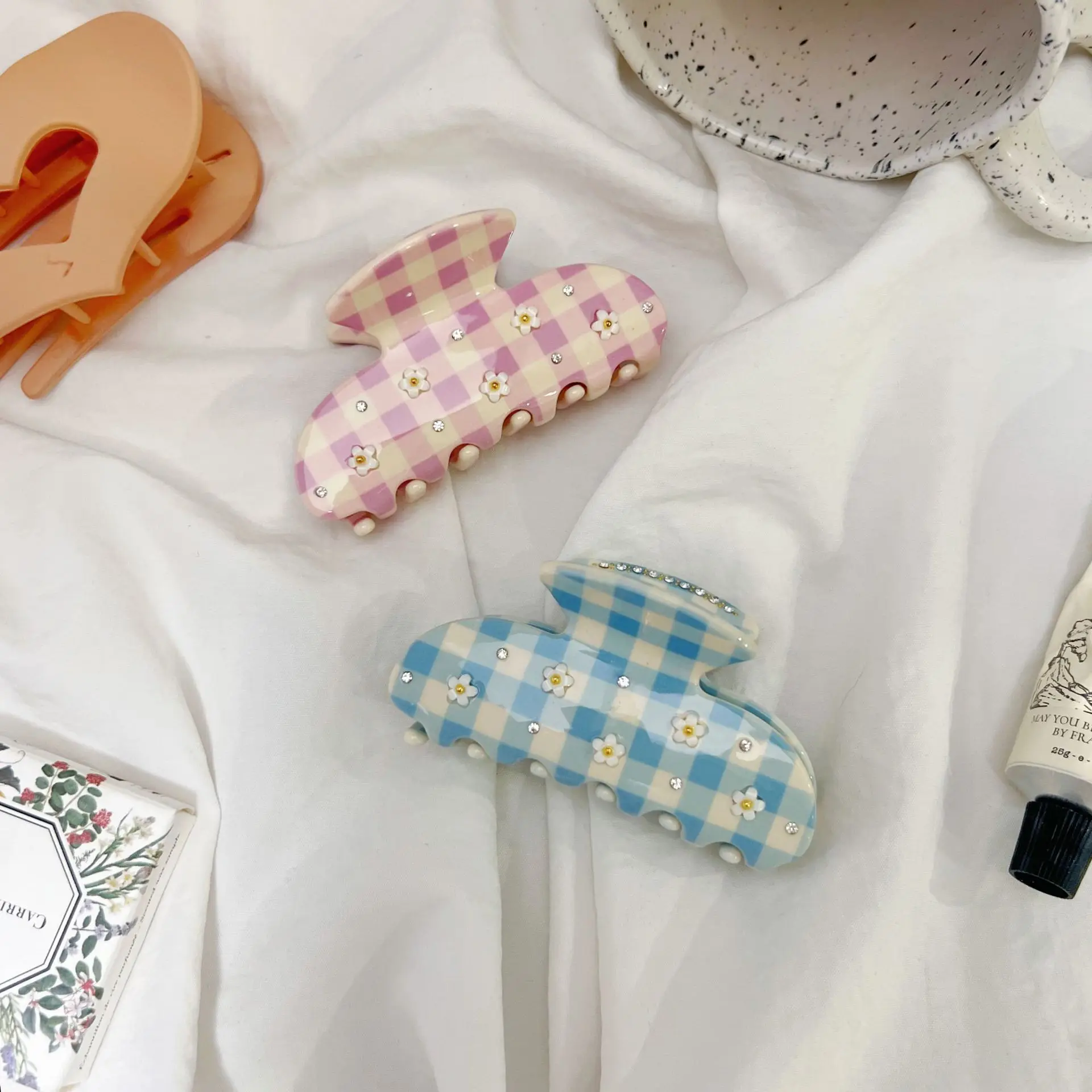 

1 шт. женские заколки для волос в Корейском стиле Харадзюку с цветком и стразами, милые милые когти для волос, каваи, высококачественные аксессуары для волос с уксусной кислотой