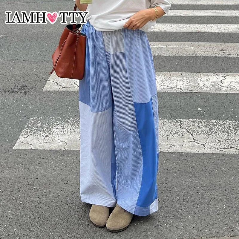 

IAMHOTTY Y2K Contrast Color Patchwork Loose Sweatpants Women Casual Basic Flared Pants Harajuku Streetwear Fashion Chic Trousers