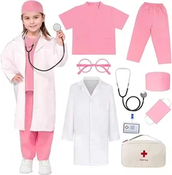 Carnival Party Doctor And Nurse Uniforms Dress Up Medical Gown Child Kit Cosplay Costumes+Accessories+Stethoscope For Children