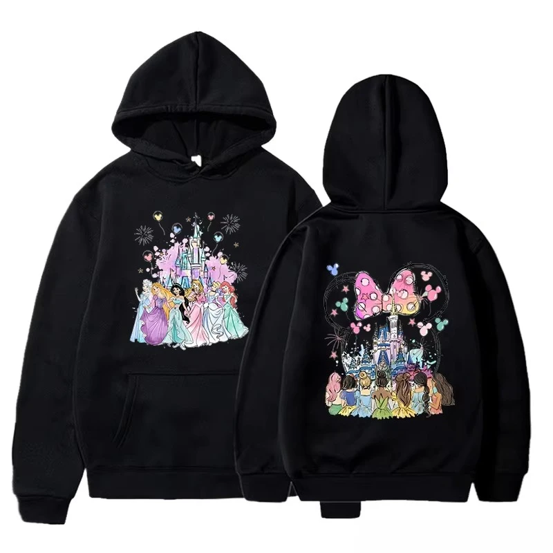 Disney Princess Castle Print Hoodie Women's Casual Outdoor Sweatshirt Cartoon Disney Princess Costume Top Hoodie