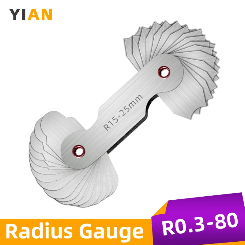 Radius template R gauge R1-6.5 7-14.5 15-25 26-80 radius gage plate fillet gaug External Internal Concave Convex Measuring tools