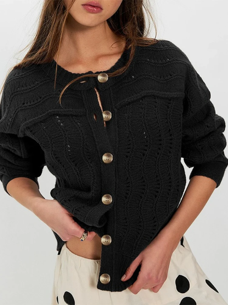 Autumn Winter Women's Knit Cardigan Lazy Casual Loose Crew neck Sweater Long Sleeve Tops Ladies Coat Single Breasted Clothing