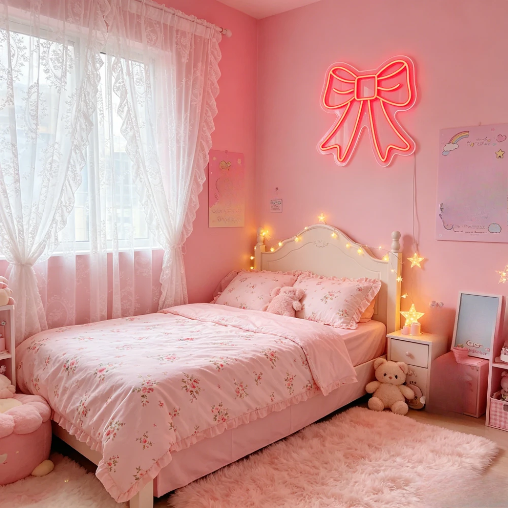 Bow Neon Light Dimmable LED USB Neon Light for Girl Bedroom Valentine Party Flower Shop Window Home Decor Birthday Festival Gift
