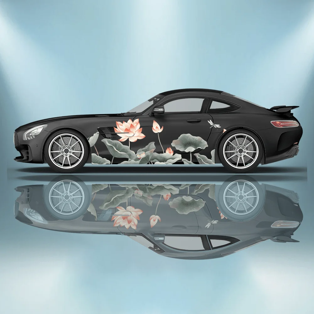 

Watercolor Landscape Lotus Root Car Sticker Full Body Floral Decoration Covering Scratches Waterproof Car Sticker Car Vinyl Wrap