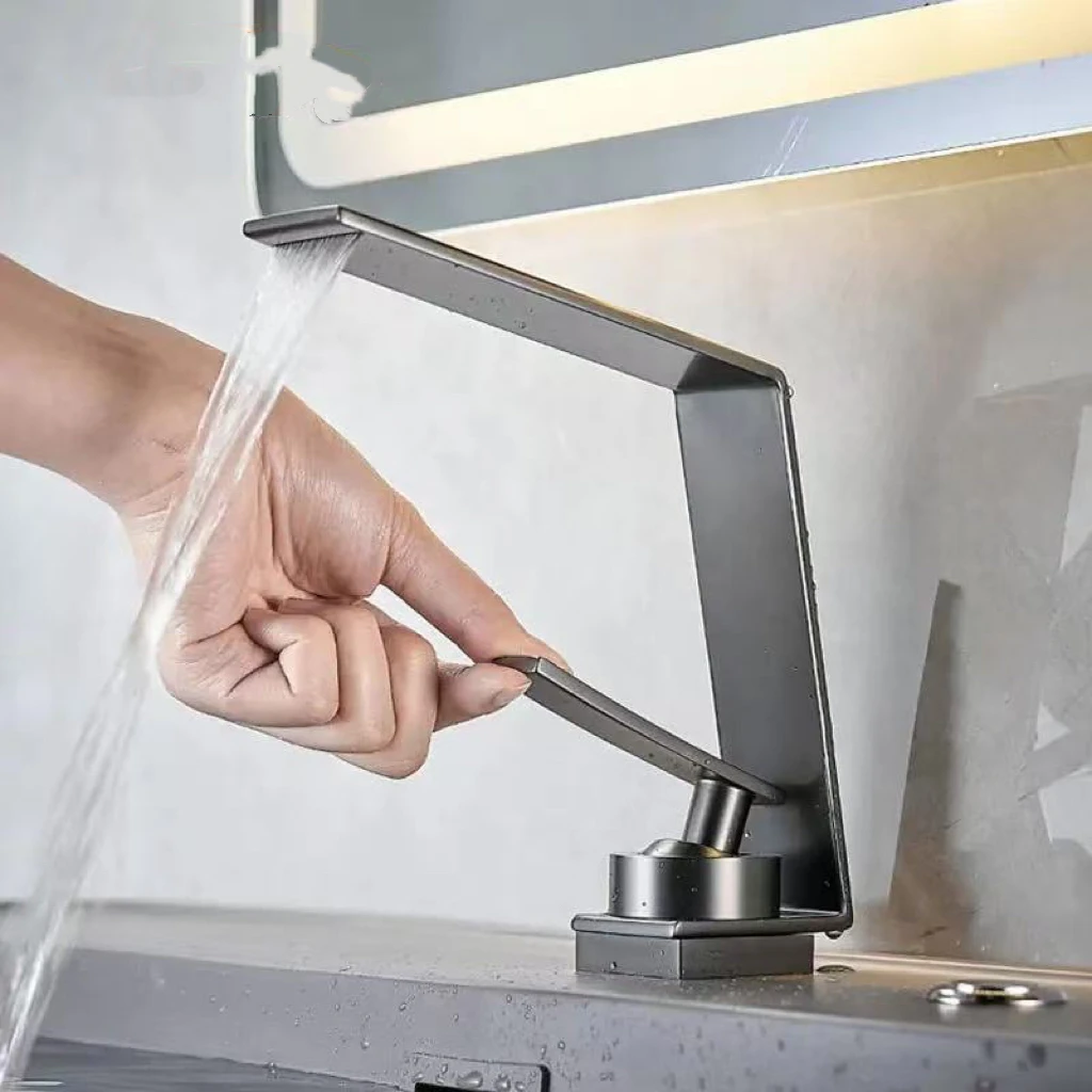 

Light Luxury Gun Gray Basin washbasin Faucet toilet undercounter basin bathroom cabinet Hot and Cold Waterfall Faucet