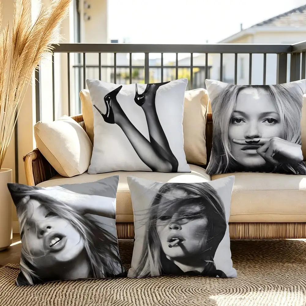 Model K-Kate Moss Cushion Cover Soft Plush Throw Pillow Cover Double-Sided Decorative Cushion Case Sofa Bedroom Home Decor