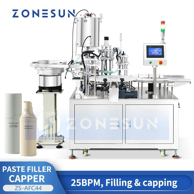 ZONESUN ZS-AFC44 Automatic Monoblock Airless Pump Filling Capping Machine Lotion Cream Cosmetic Bottle Packaging Equipment